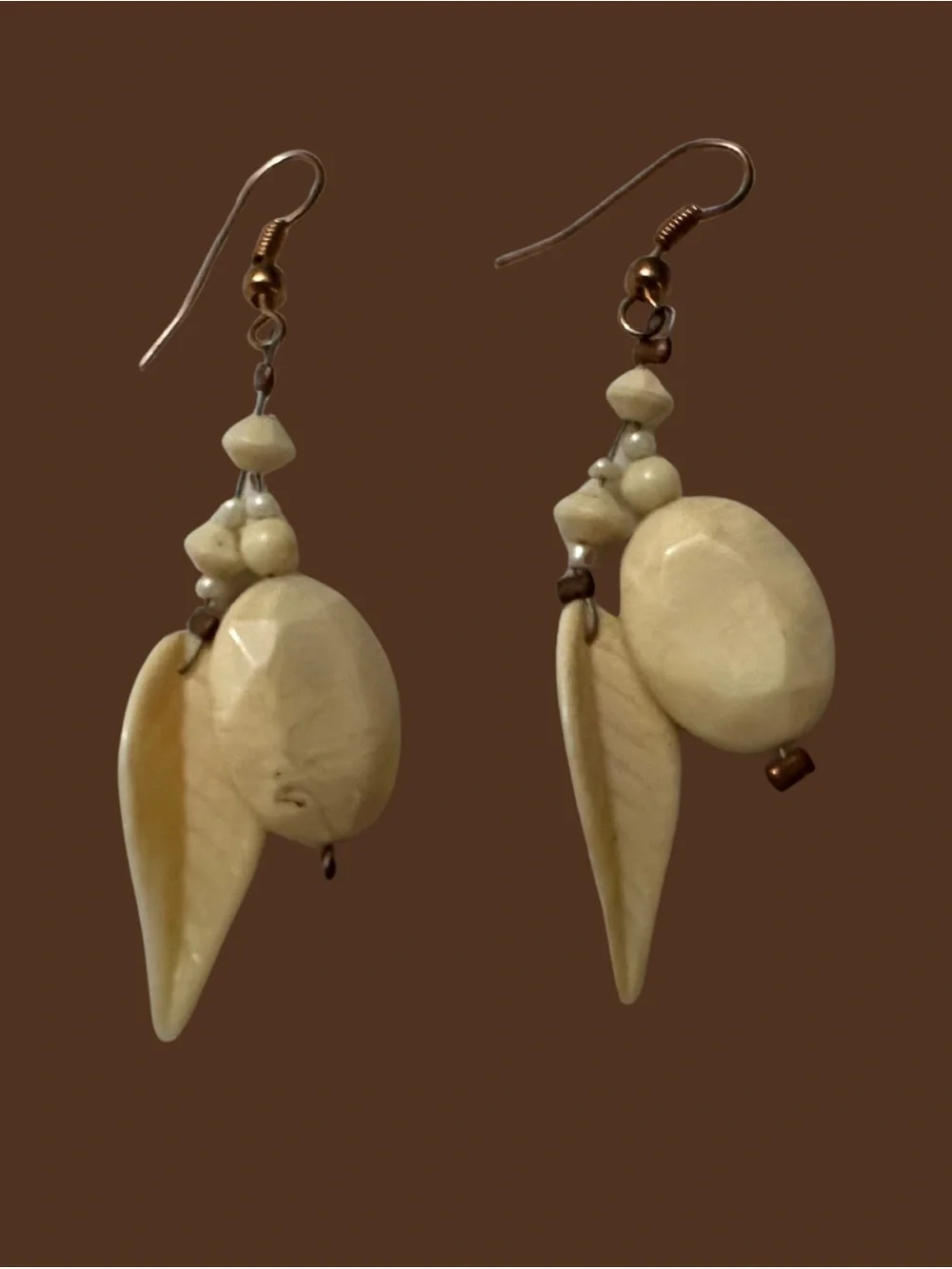 Beige Drop Leaf & Disc Earrings - Women Jewelry